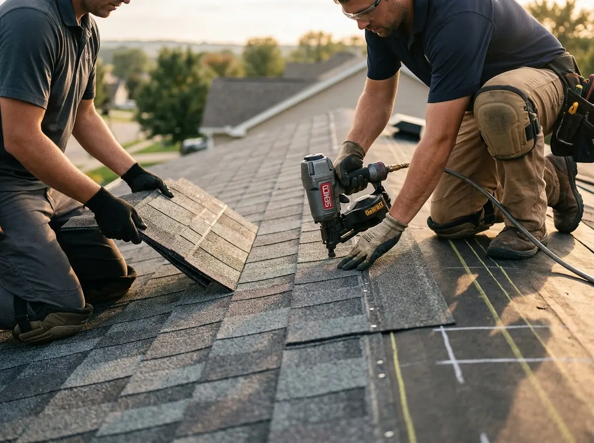 Professional roofer working on a residential roof in Chocolay